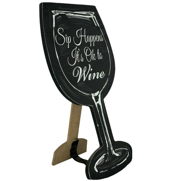 Sip Happens It's Okay to Wine Free Standing Sign Wine Glass Shape Decor 6.5" - Picture 3 of 4